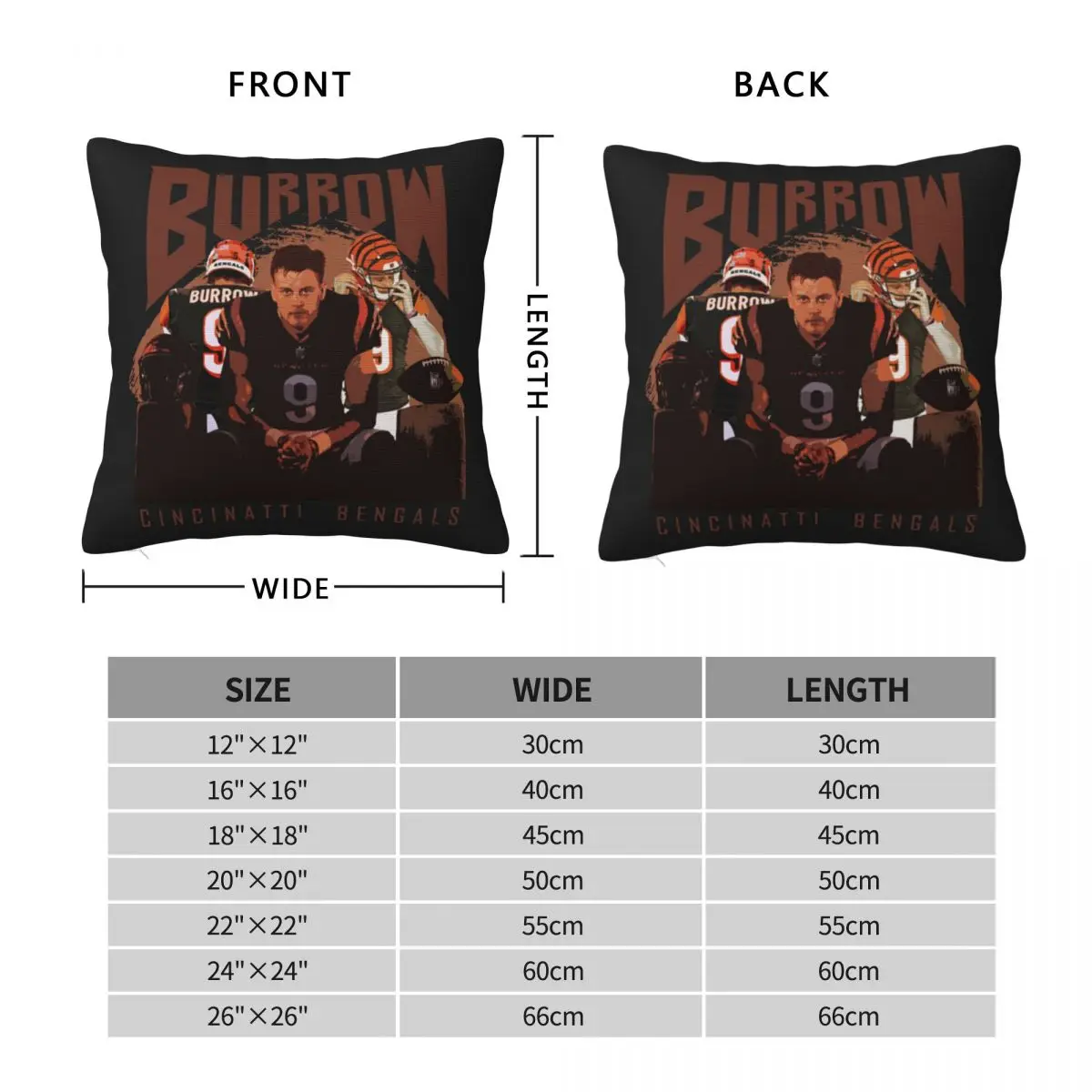 Joe Burrow Cincinnati Bengals Square Pillowcase Pillow Cover Cushion Zip Decorative Comfort Throw Pillow for Home Bedroom