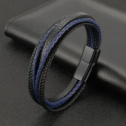 Men Leather Rope Braided Bracelet Hot Sales Alloy Magnetic Buckle Bracelet Fashion Jewelry Gift for Men