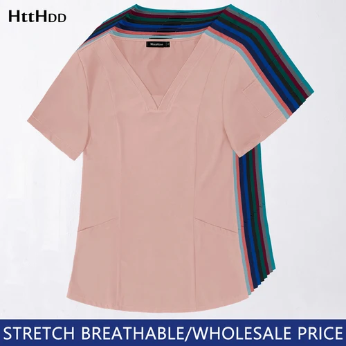 Nueva ropa de trabajo médico, blusa quirúrgica de Hospital, uniformes para enfermería, salón de belleza, camisa de manga corta para mujer, precio al por mayor