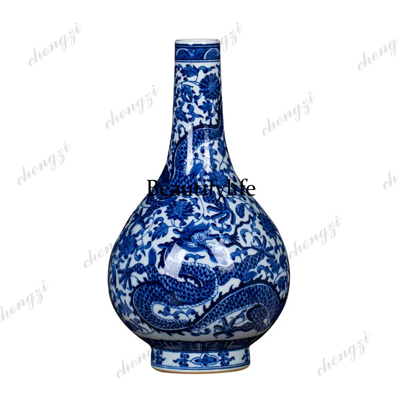 A68 Jingdezhen ceramics blue and white porcelain vase Buddha, for Buddha household use, vase