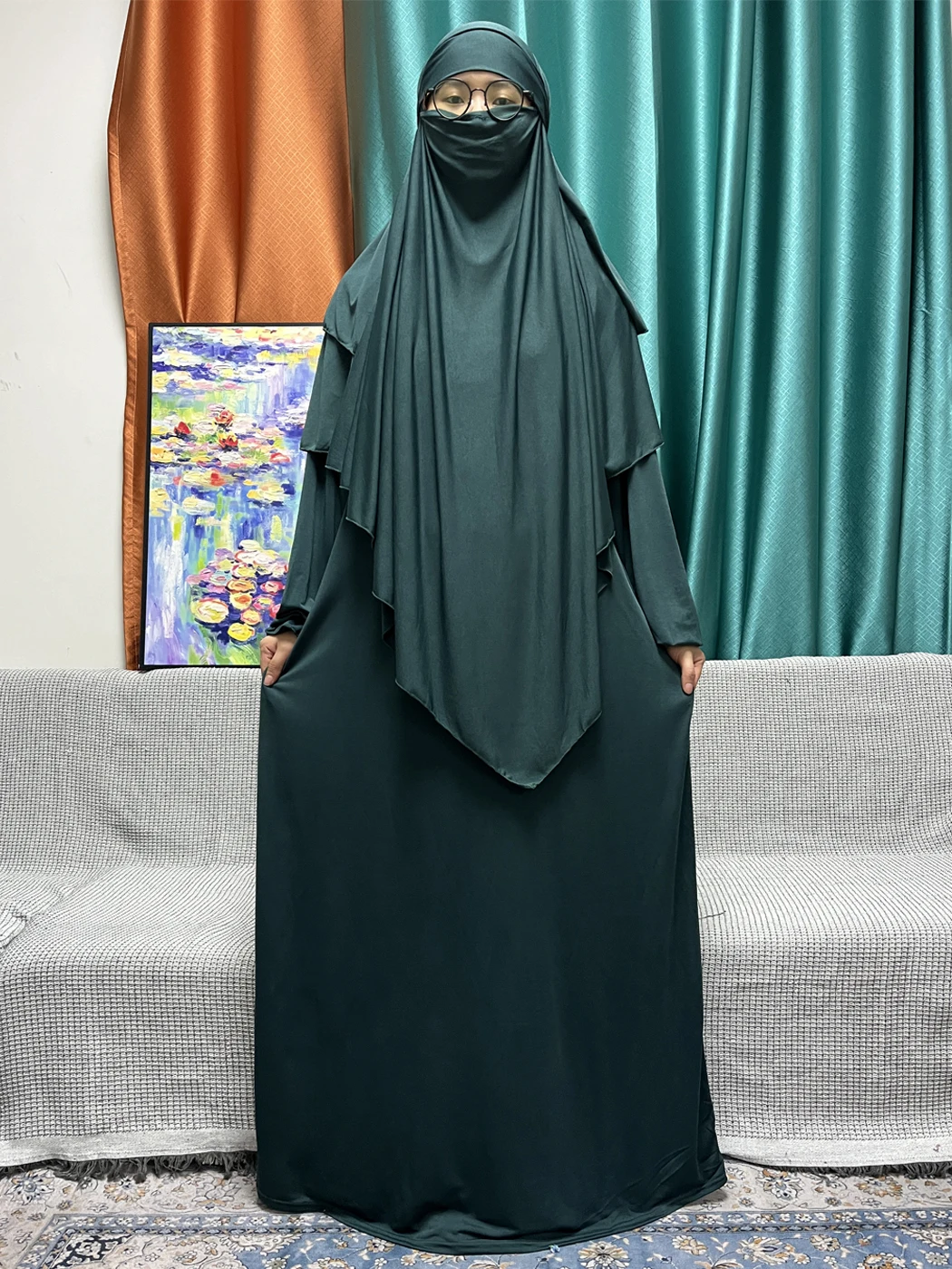 Muslim Sets Two-piece Prayer For Ramadan Garment Abayas Ramadan Loose Femme Robe Pure Polyester Nigeria Caftan Marocain  Robe