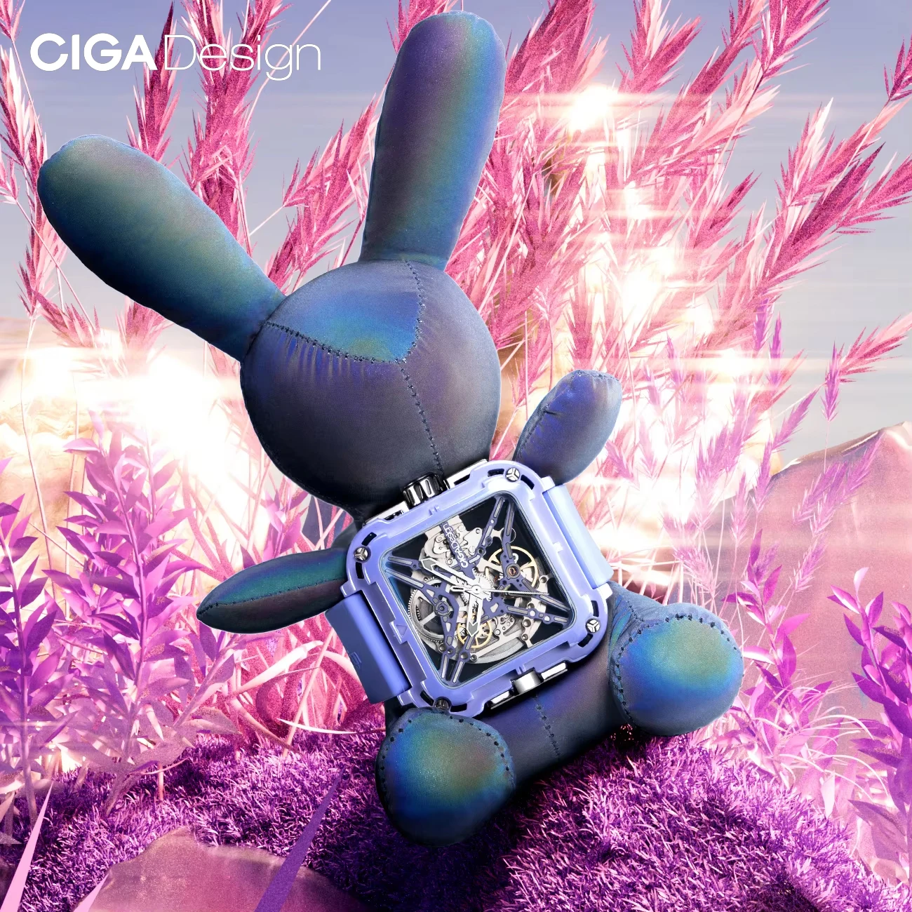 CIGA Design Women Purple Automatic Watch Ladies X Series Square Ceramic Skeleton Mechanical Wristwatches Fashion Couple Watches