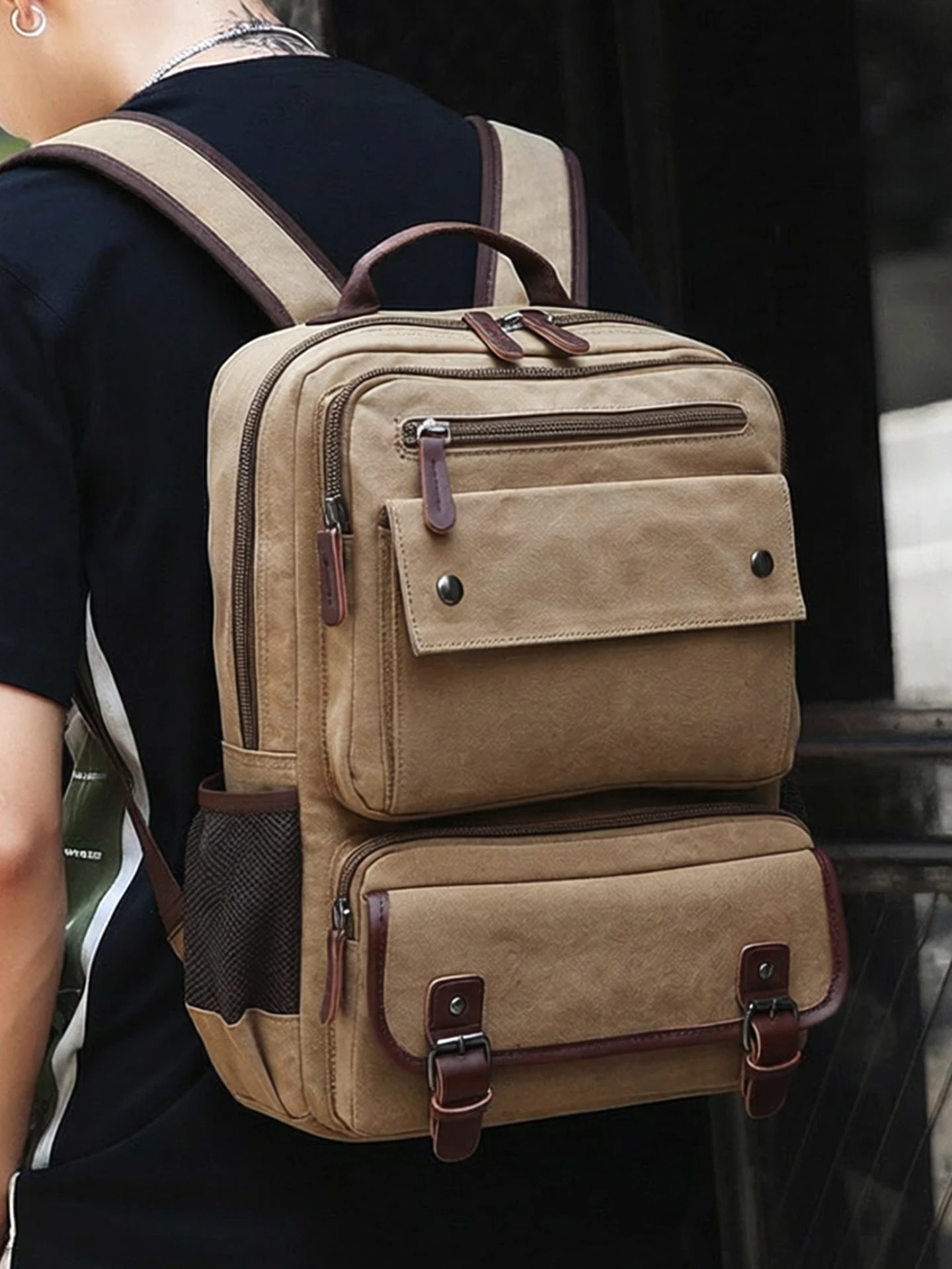 large-capacity-canvas-backpack-men's-travel-computer-bag-vintage-style-youth-casual-shoulder-bag-zipper-closure-14-inch-lapto