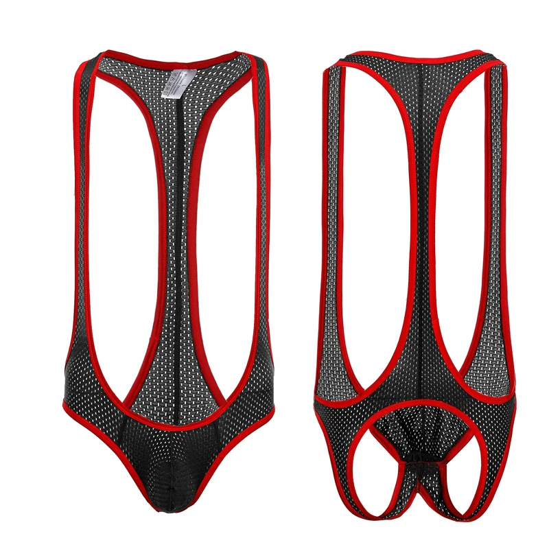 Sexy Mesh Bodysuit Jockstrap Bodywear Erotic Teddies Underwear Wrestling Singlet Leotard Jumpsuits Suspender For Men/Gay