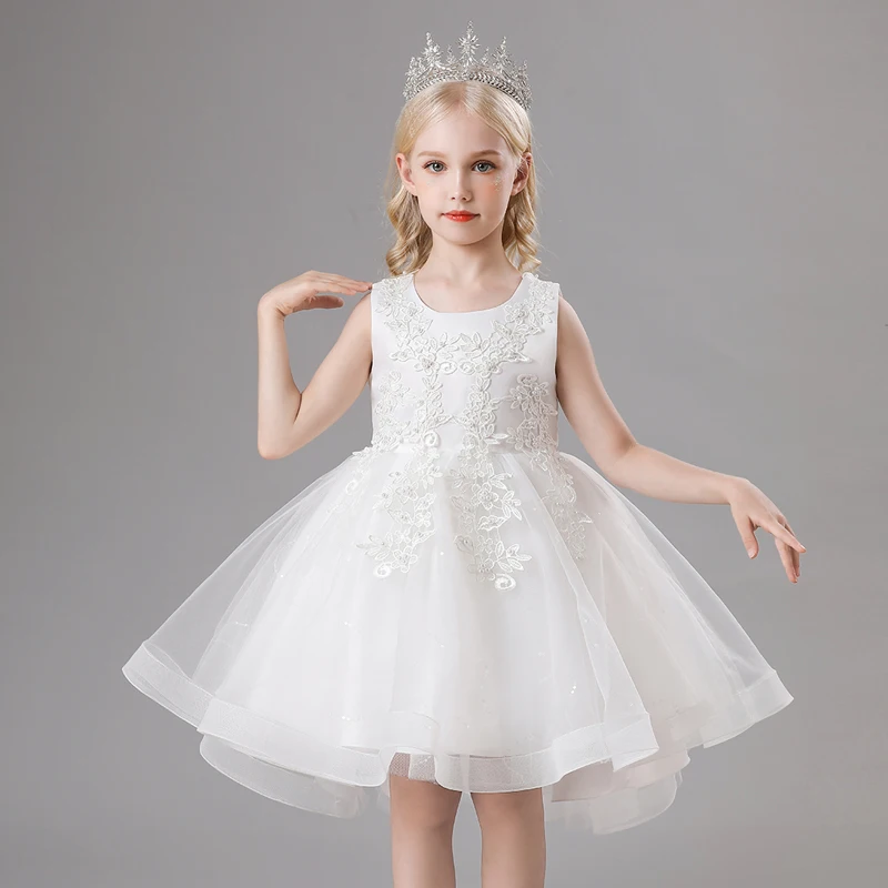 TW683 Girls Sleeveless Mesh Dress Elegant Kids Birthday Party Dress Up For Children Tailing Gowns