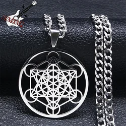 Angel Seal Archangel Metatron Pendant Necklace for Women Silver Color Stainless Steel Necklace Amulet Jewelry fleur de vie N620S
