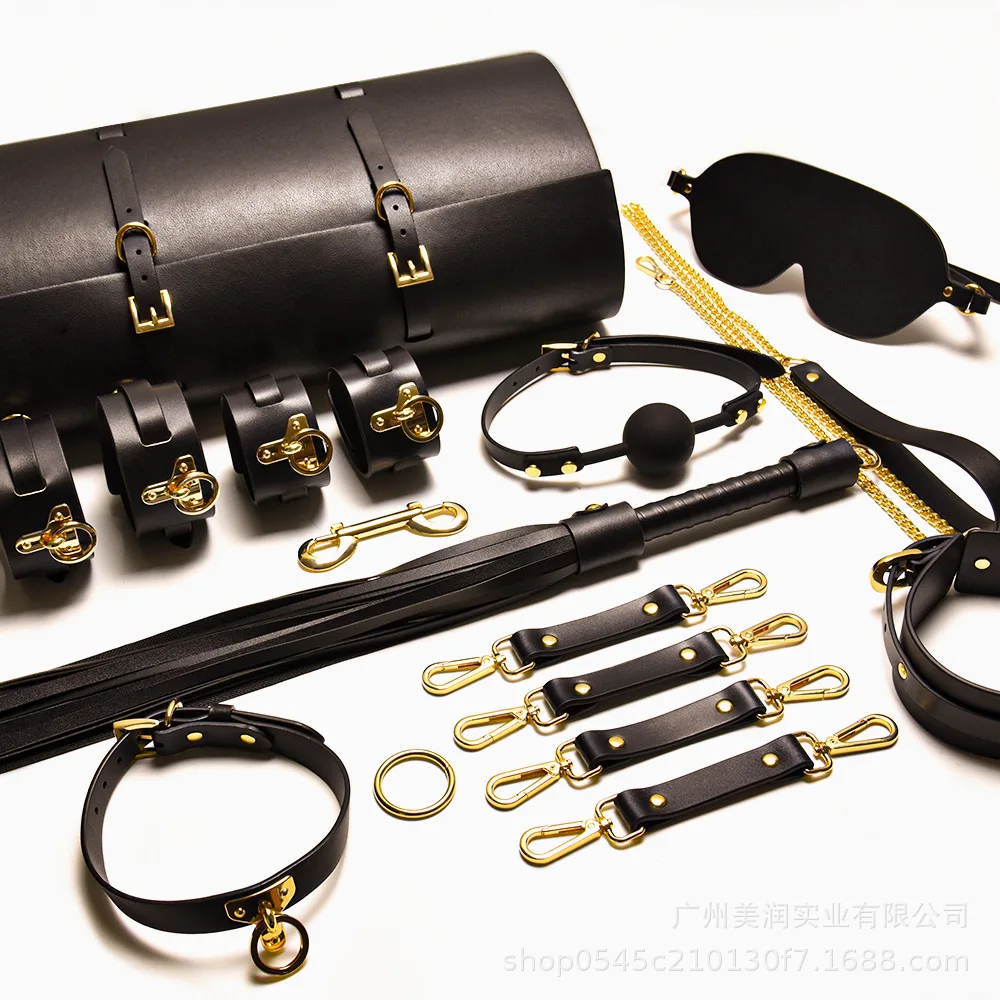 

BDSM Genuine Leather Bondage Toy Set Handcuffs Ankle Cuffs Whips Collars Mouth Gag SP Sex Toy Punishment Flirt for Women SM Set