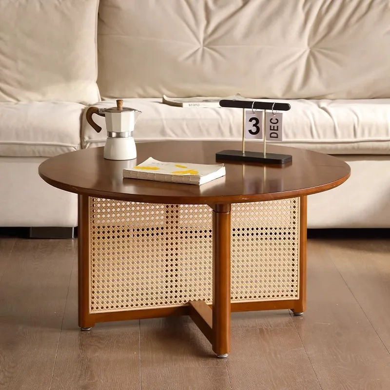French  Style Minimalist Solid Wood Round Coffee Table Small  Sized Side Table for Home Living Rooms Suitable for Small Flats
