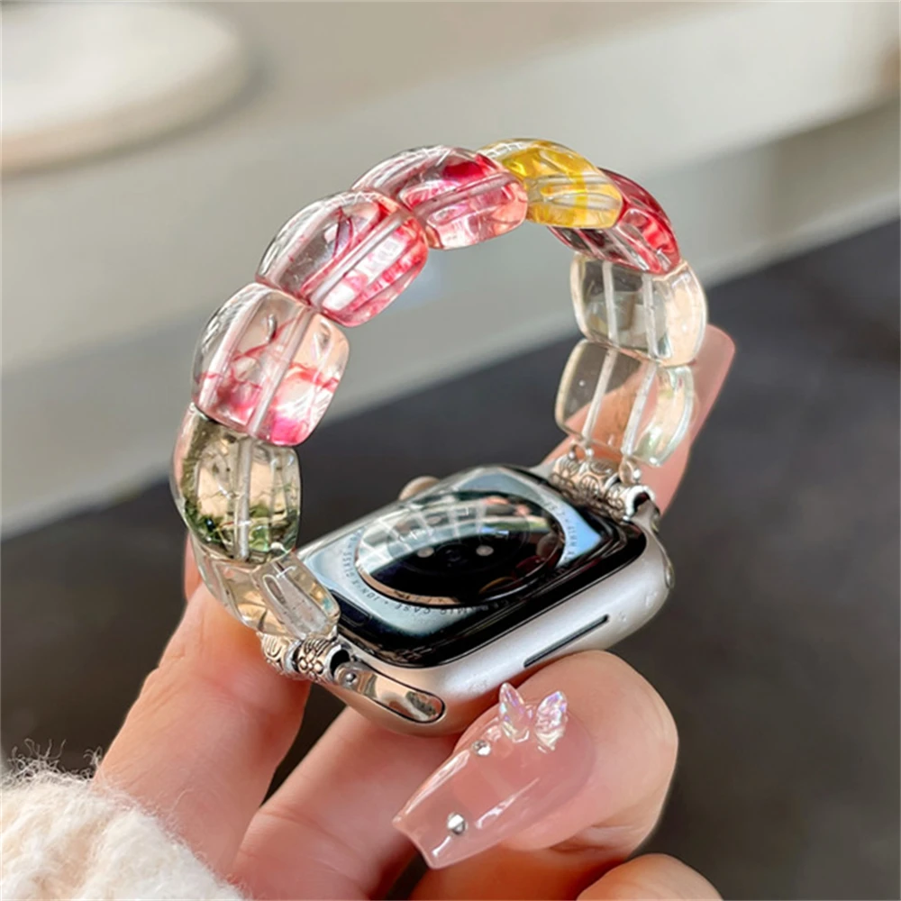 Exotic Gem Chalcedony Elastic Clear Band For Apple Watch 9 8 7 6 5 4 3 2 SE Ultra Soft Strap For iWatch 41mm 49 45 44 42 40 38mm