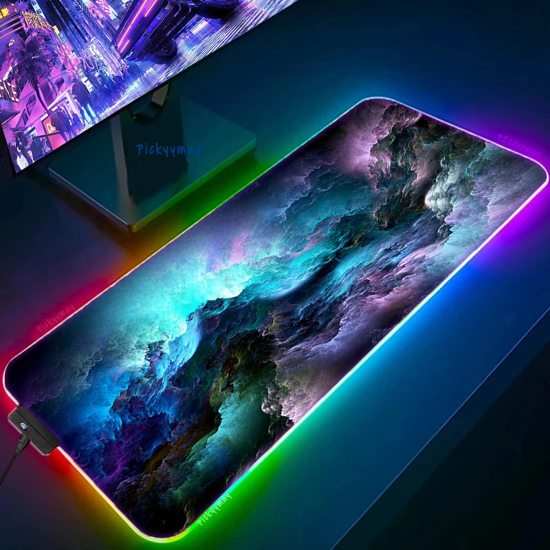 Blue Space LED Mouse Pad RGB Computer Teclado Deskpads LED Luminous Table Mats PC Gamer Large Mousepad Keyboard Desk Mat 100x50