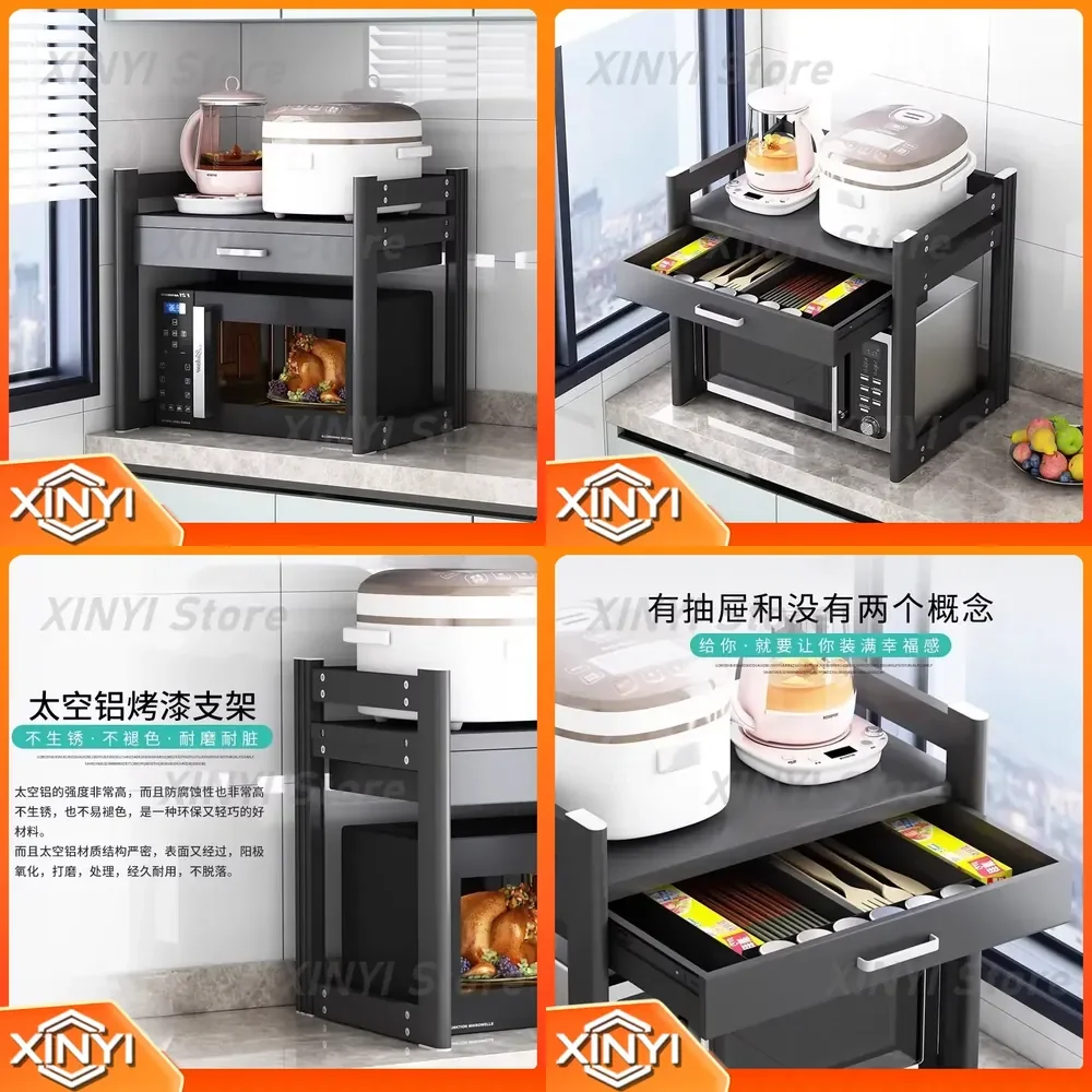 for Kitchen Shelf for Microwave Rack Retractable Adjustable Countertop Double Layer Oven Rice Cooker Storage Shelf Kitchen
