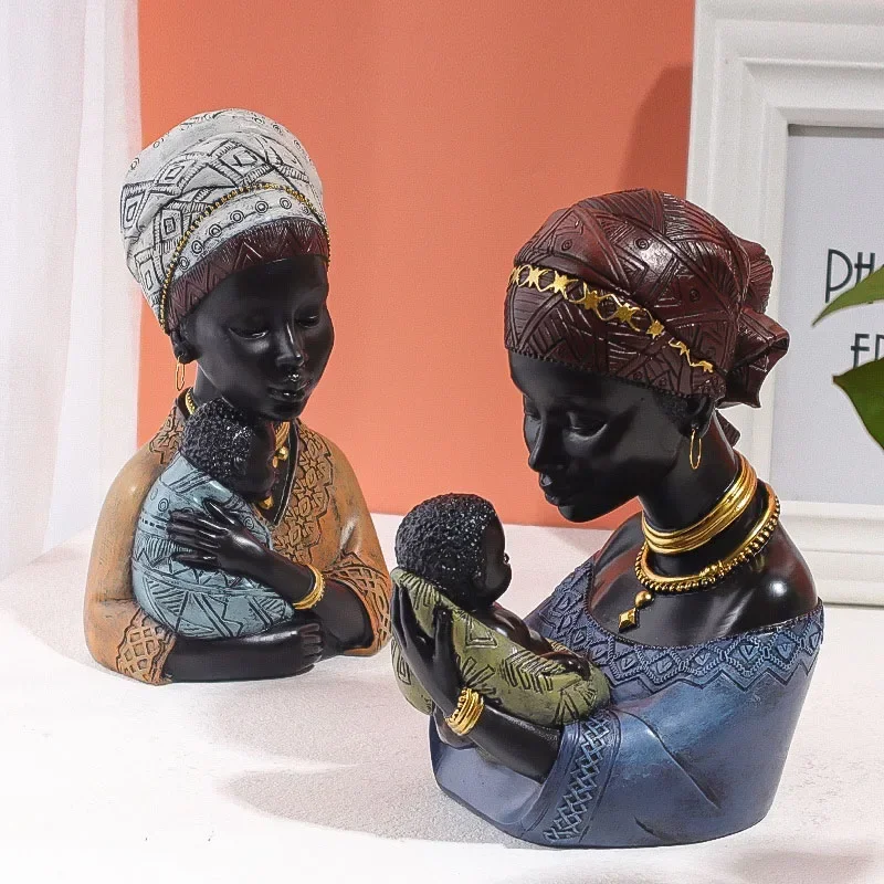 

Resin African Exotic Black Mother And Child Statues Retro Figurines for Interior Mother's Day Gift Home Decorations