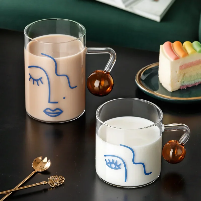 460ml Creative Scale Glass Mug Breakfast Mlik Coffe Cup Household Couple Water Cup Ball Handle Design Pattern Drinkware Cups