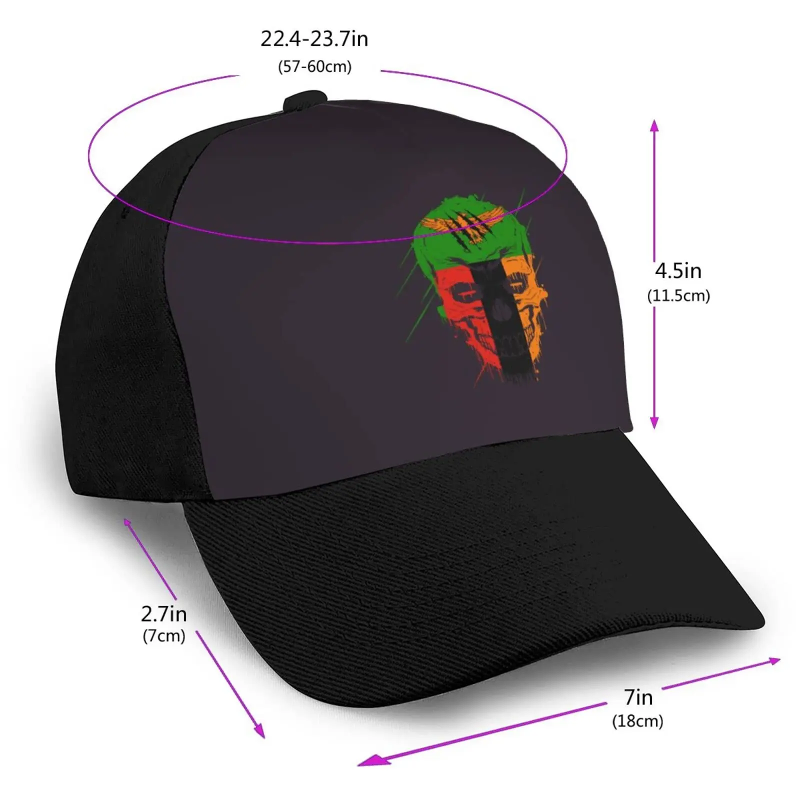 Zambia Patriot Skull National Flag Baseball Cap Breathable Hip-Hop Sun Hat Adjustable Trucker Men Women Unisex For Gift