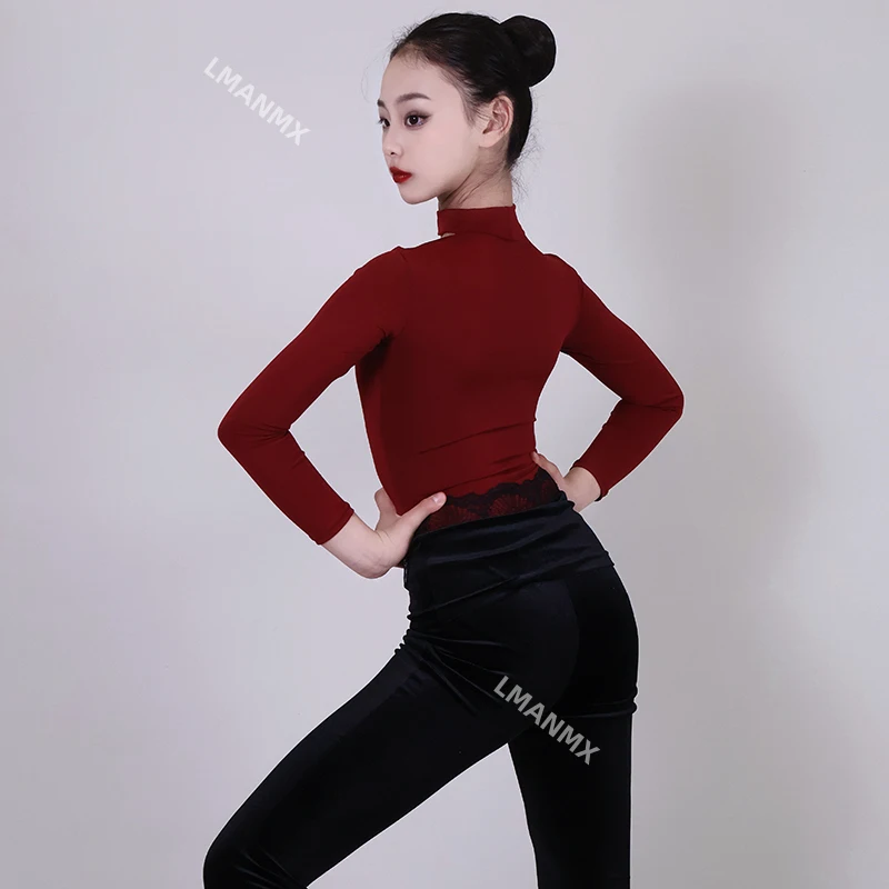 Vestido de baile latino para niños, conjunto profesional de pantalones Micro Pull, otoño/invierno, nuevo vestido de actuación para niños, 2025