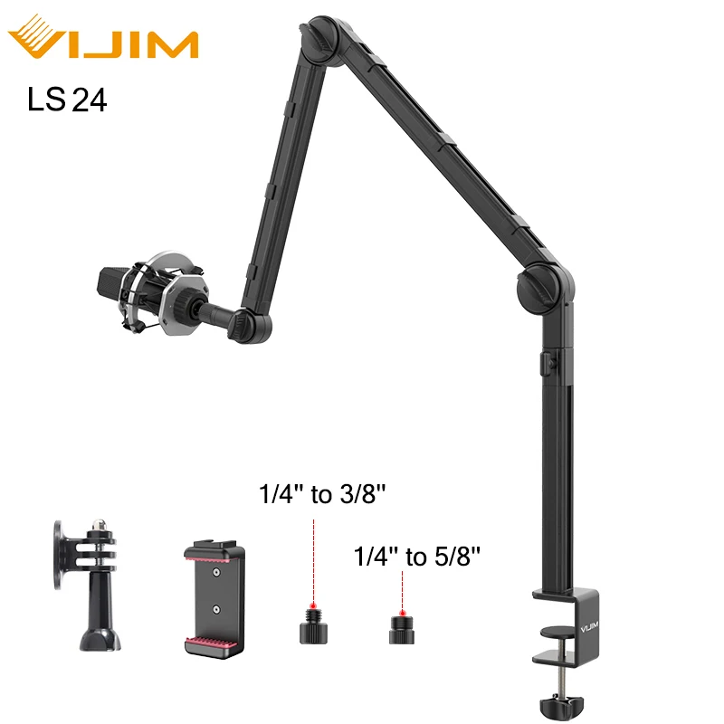 VIJIM LS24 Desktop Microphone Stand 360° Adjustable Suspension Boom Mic Arm With 1/4 Screw Photography Studio Supplies