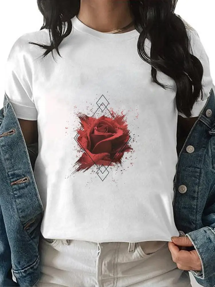 

Clothing Female Summer Short Sleeve Tee Top Women Watercolor Flower Lovely 90s Fashion Casual Graphic T Shirt Print T-shirt