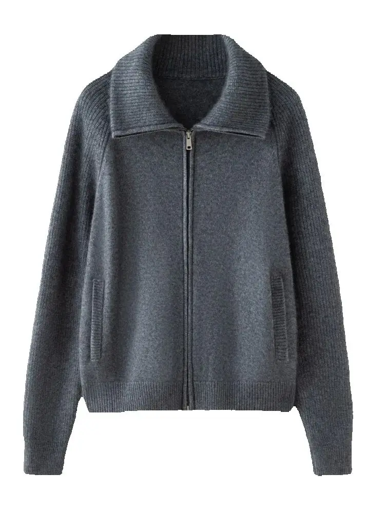 

New M.Chic Luxury Women's Turn Down Collar Coat Fashion Casual Cardigan Autumn Winter Office Lady Sweater 100% Cashmere knitwear