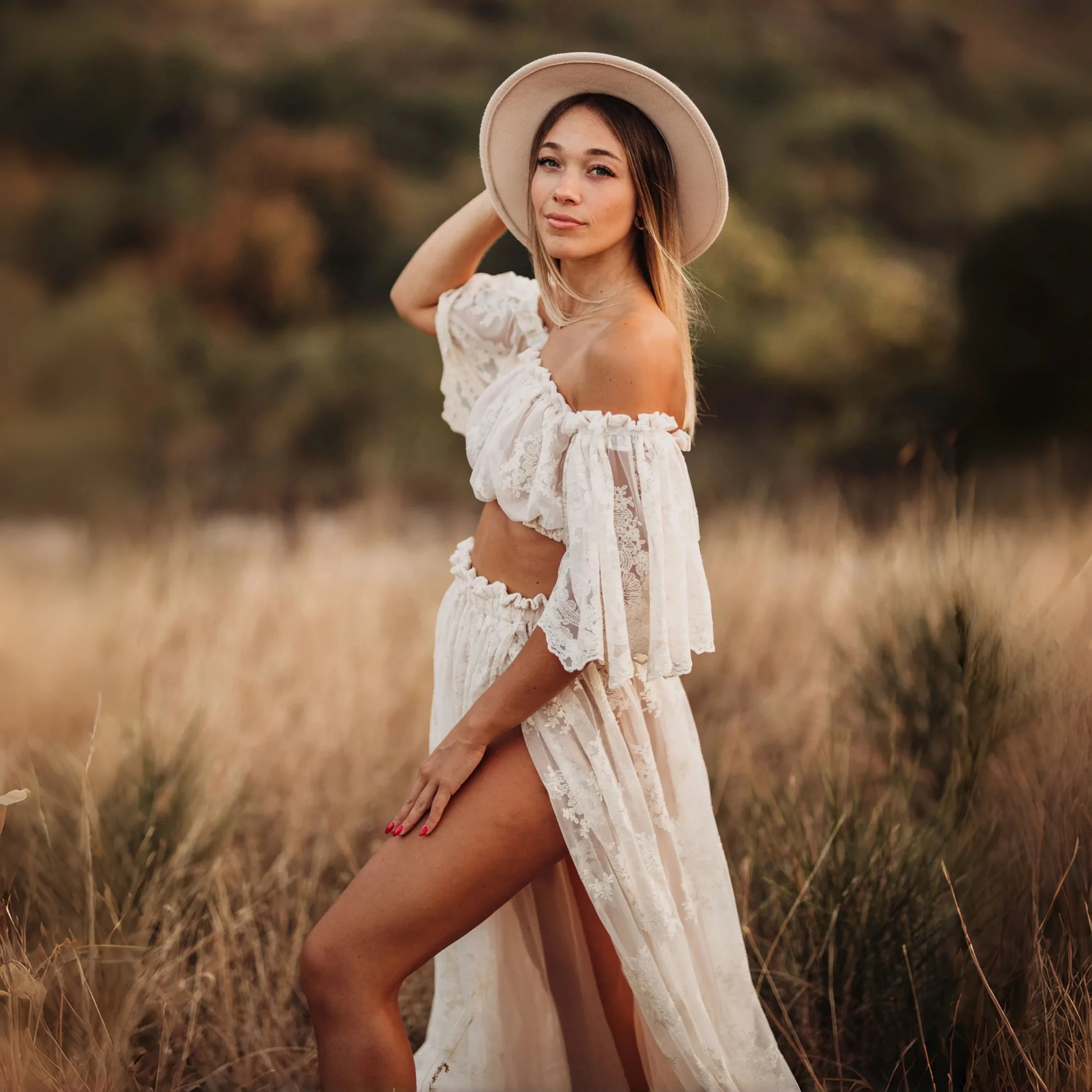2 in 1 Embroidered Lace Maternity Photo Shoot Outfit Sets Slash Neck Lace Maternity Photography Props Dress Set See Through
