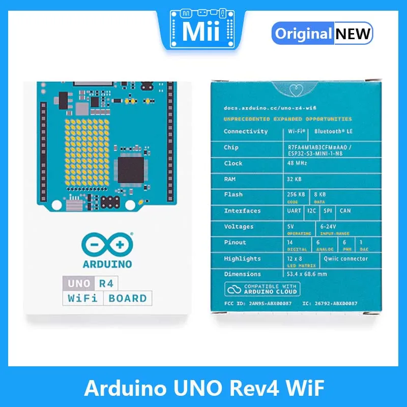 اردوينو UNO Rev4 واي فاي ، 32 بت ، رينيساس RA4M1 - Arm Cortex -M4 ، ESP32-S3 واي فاي®وحدة ABX00087