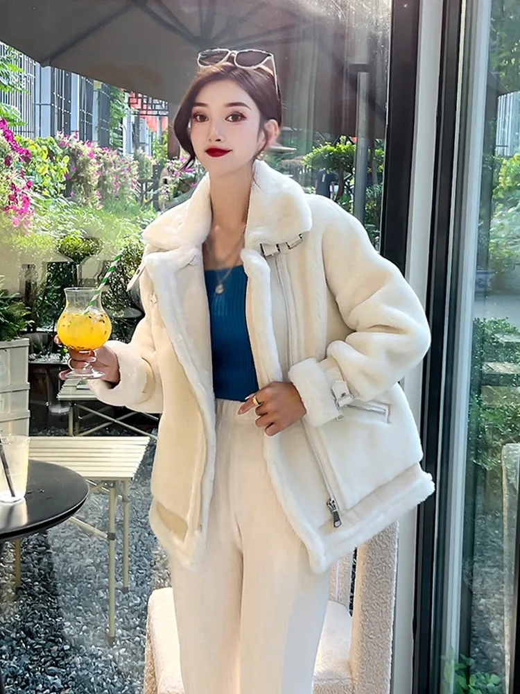 New Winter Thicken Warm Women Real Fur Jacket Fashion Zipper Wool Genuine Leather Coat Streetwear Female Sheep Shearling Jackets