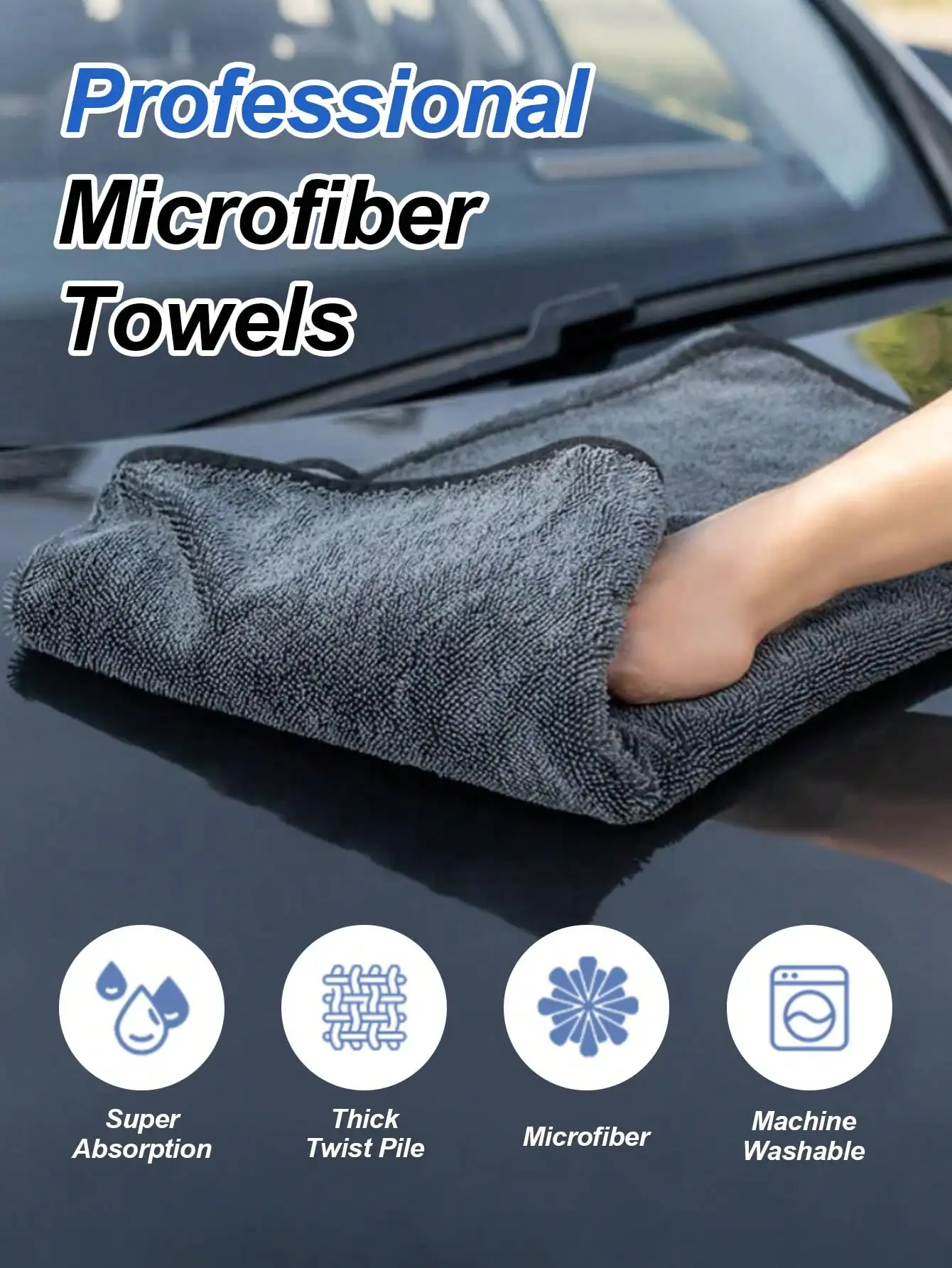 Extra Large Car Microfiber Towel – Super Absorbent, Lint-Free, Scratch-Proof, Quick-Drying Auto Detailing Towel.