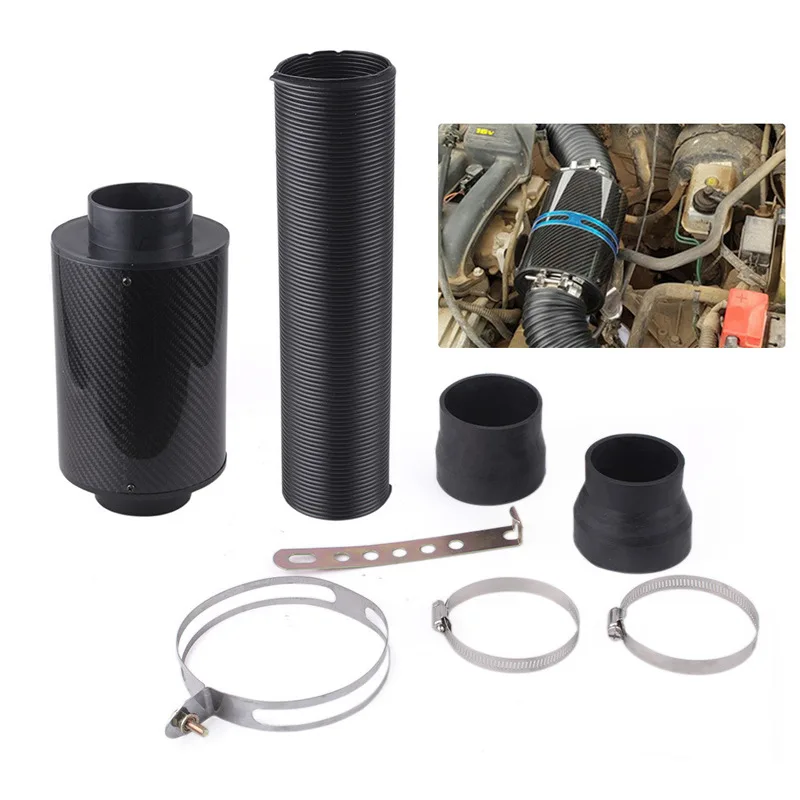 Universal Air Intake Filter Kit  Racing Carbon Fiber Cold Feed Induction Kit Air Filter Box without Fan