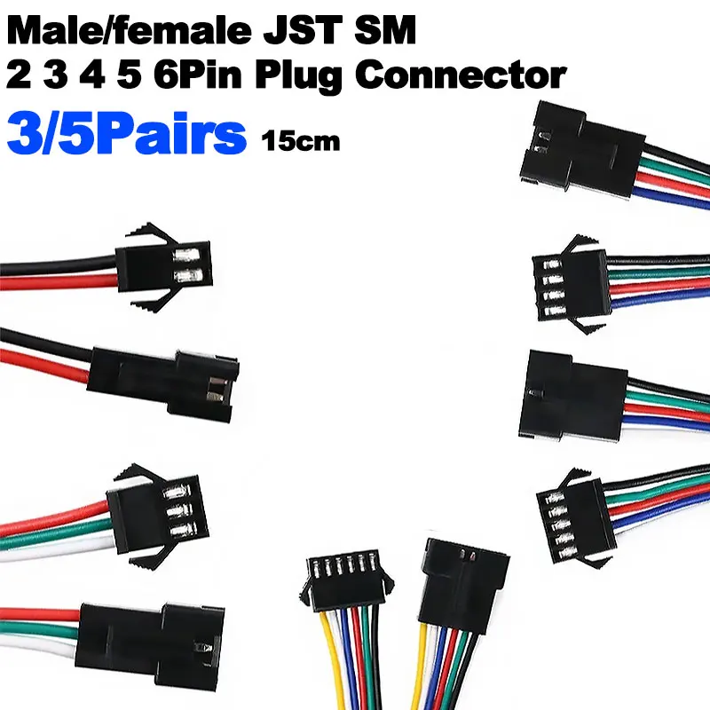 2Pin 3Pin 4Pin 5Pin 6Pin led موصل ذكر/أنثى JST SM 2 3 4 5 6Pin موصل قابس سلك كابل لشريط Led ضوء مصباح سائق #3