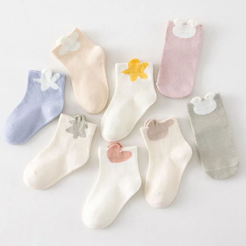 4Pair Cute Cartoon Baby Socks Cartoon Toddler Cotton Sock 0-3Year Boy Girl Children Spring Autumn Mid Tube Sock Newborn Footwear