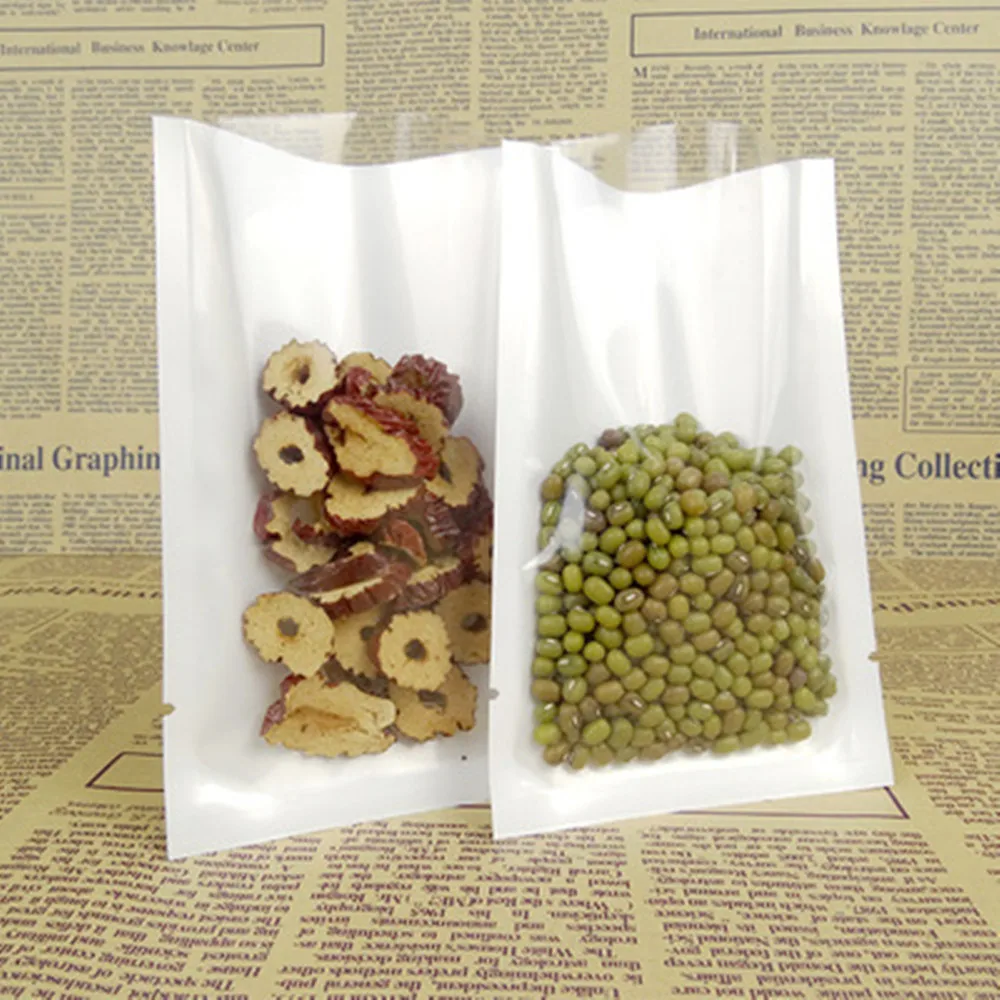 200Pcs White Clear Food Grade Film Plastic Bag Open Top Vacuum Heat Seal Decoration Gift Tea Grain Package Flat Pocket Bag