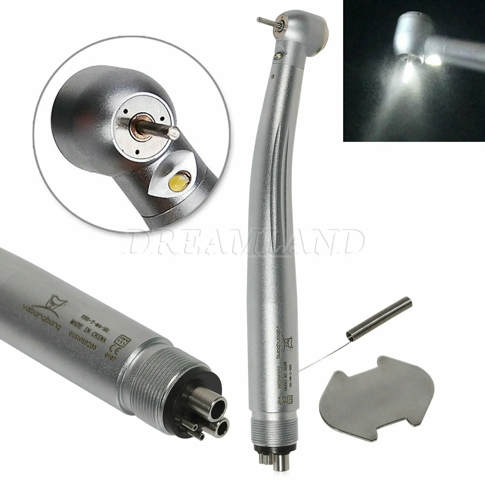 Yabangbang E-generator Dental LED Fiber Optic High Speed Handpiece Push Button Turbine 4 hole Fit Kavo