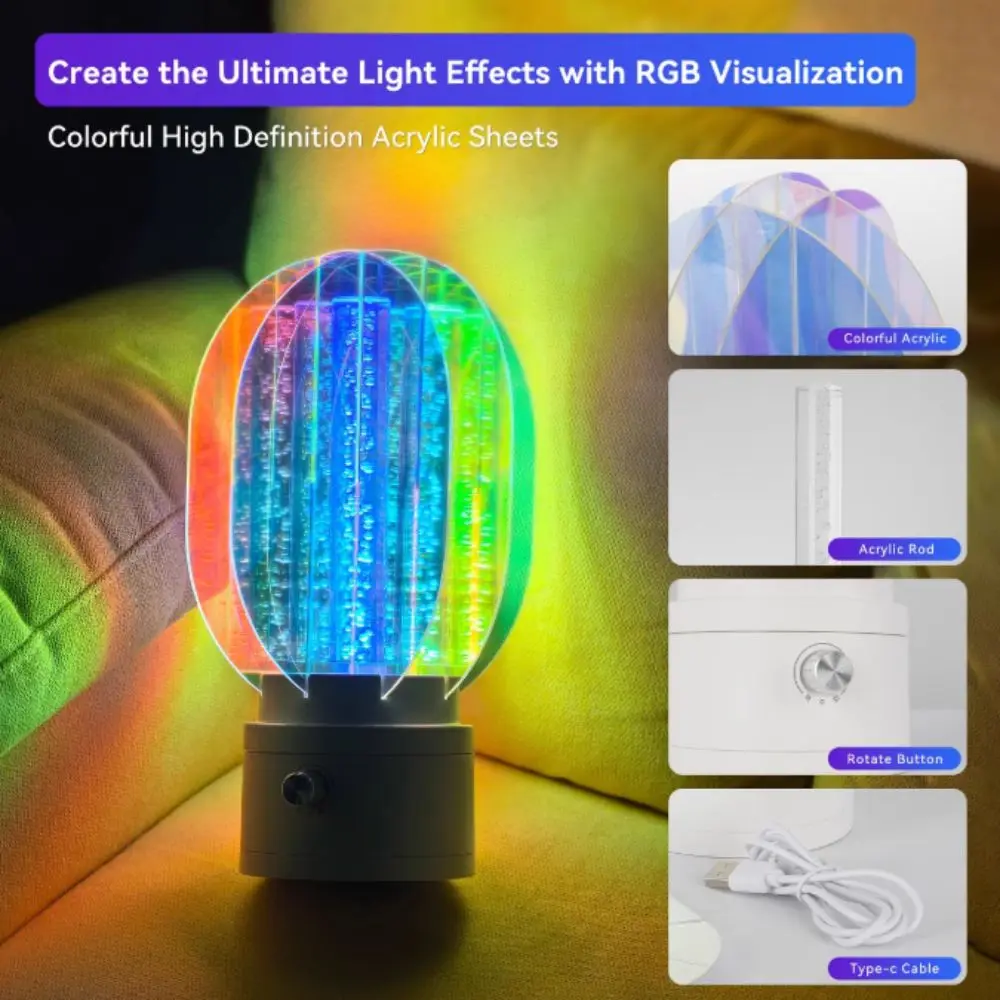 Dimmable Acrylic Nightstand Lamp Rechargeable Battery Plastic RGB Illumination Bedside Lamps Portable 360 Rotation