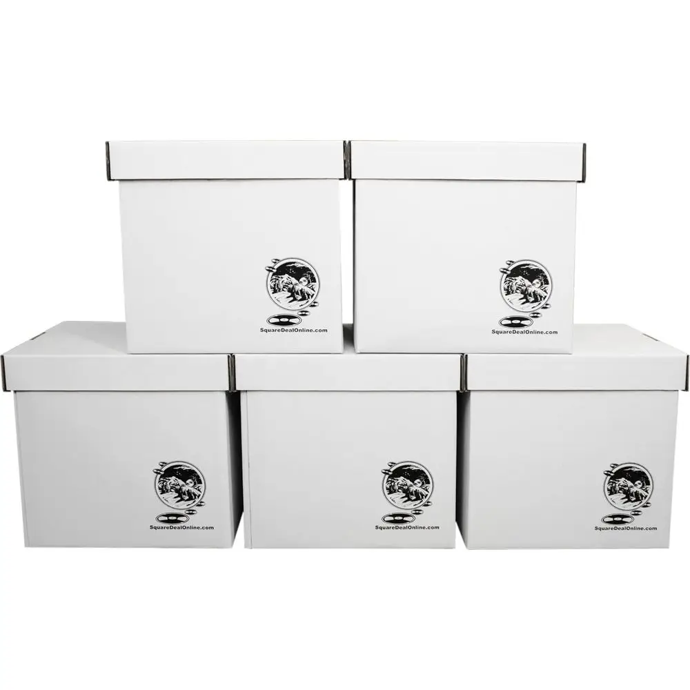 

Set of 5 Heavy-Duty 12 Vinyl Record Storage Boxes with Removable Lid, Holds 90 Records Each for Long-Term Archival Protection