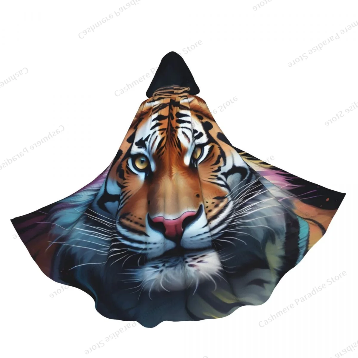 

Tiger Adult Cloak Cape Hooded Medieval Costume Witch Wicca Elf Purim Carnival Party