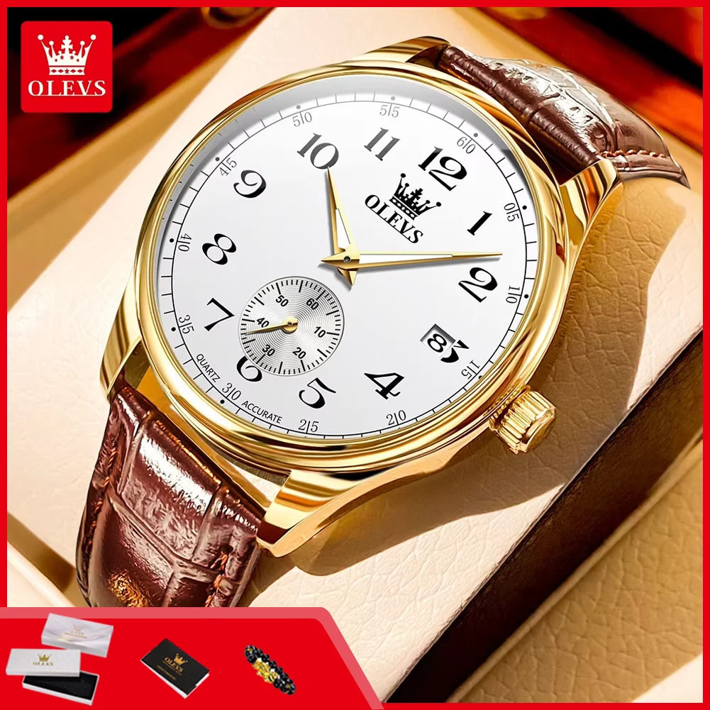 

OLEVS 3622 Quartz Watch For Men Fashion Leather Strap Luxury Brand Male Wristwatch Waterproof Luminous Chronograph Sports Watch