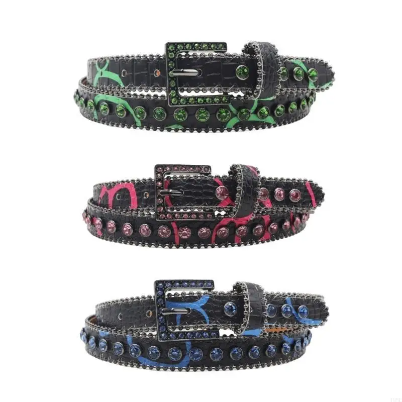

195E Beaded Waist Belt Studded Buckle Encrusted Crystal Belly Chain for Casual Wear for Women and Men Shining Rhinestones