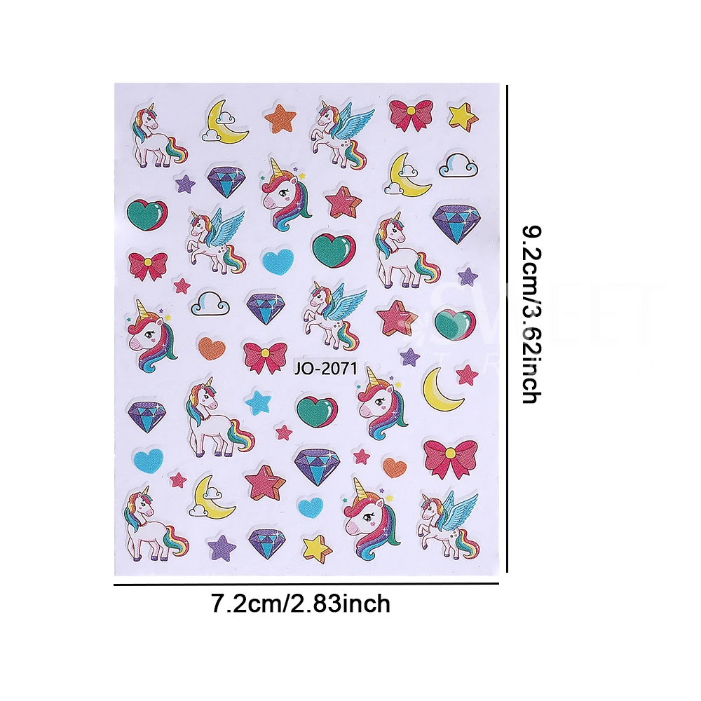 6 pçs bonito unicórnio adesivos de unhas 3d kawaii estrela amor coração arco-íris arco nuvens auto-adesivo decalques da arte do prego manicure decoração