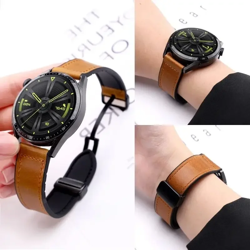 

New 20mm 22mm Magnetic Leather Watchband for Huawei Watch 4/4Pro GT3 GT2 GT 2Pro GT 3 Pro GT4 46MM Strap Bracelet Correa