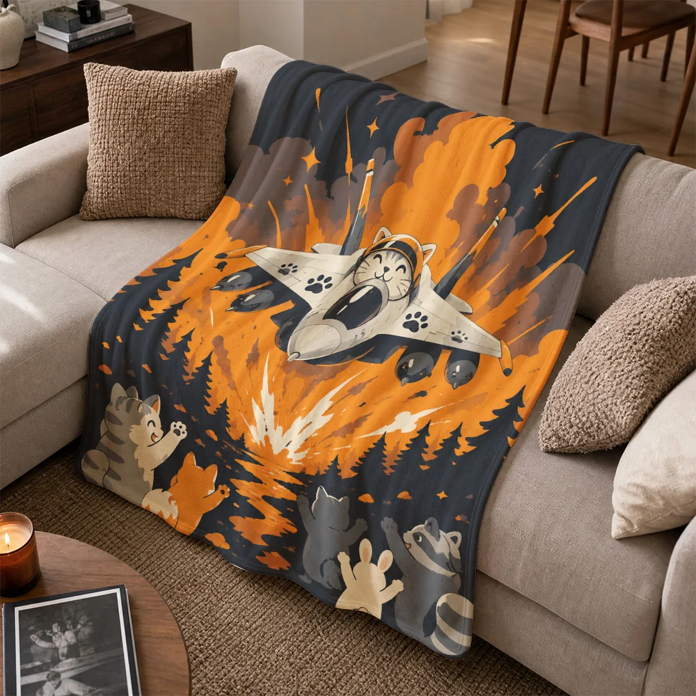 Adorable Raccoon Squad Cartoon Throw Blanket Sofa Couch Decor Woodland Fall Adventure Fleece Throw for Cozy Living Room Home Gif