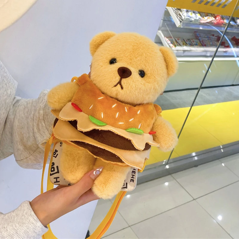 Cute Hamburger Puppy Shoulder Bag Plush Doll Crossbody Bag Casual Women Messenger Bag Decoration Bag Phone Coin Purse For Gifts