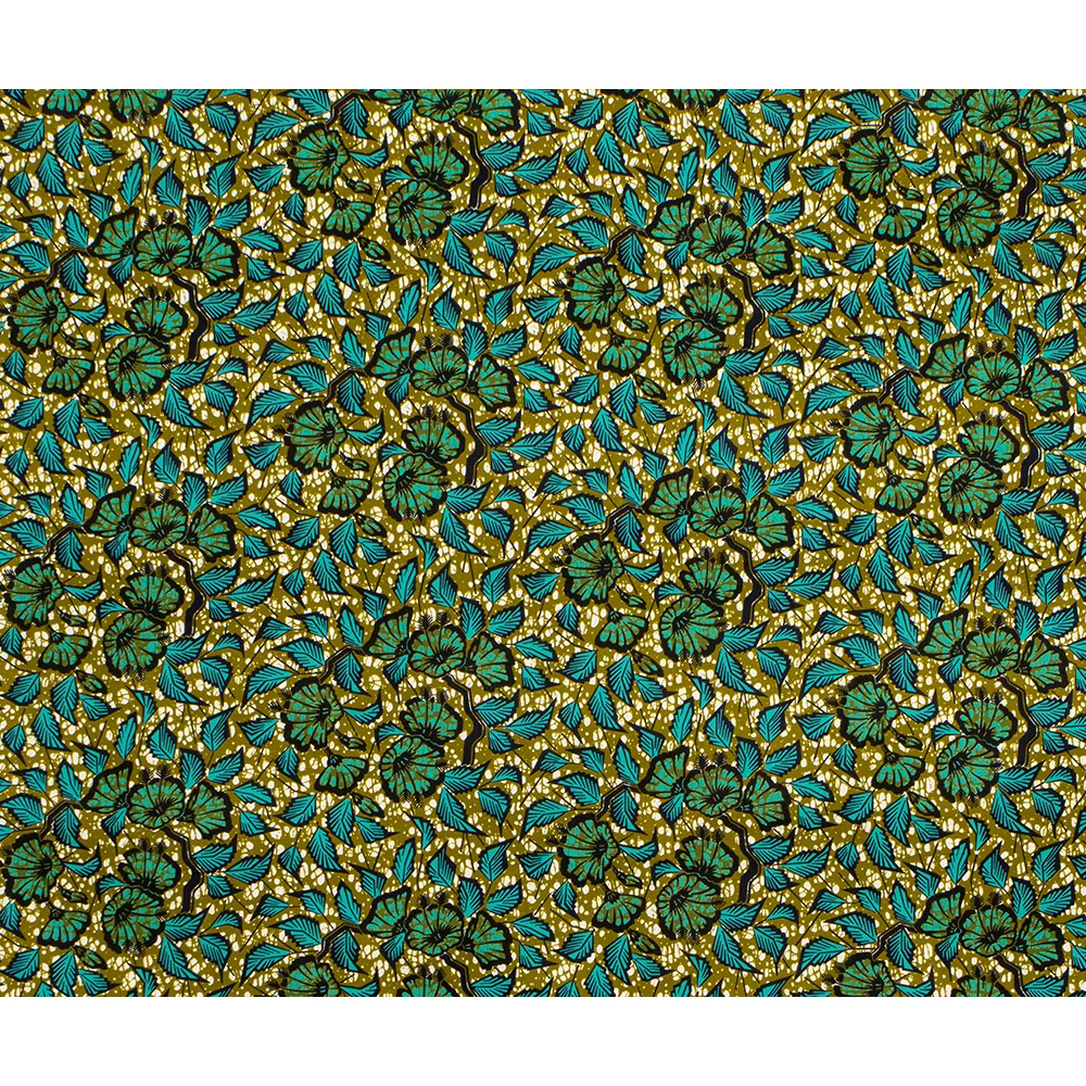 Ankara African Polyester  Prints Green Flower Batik Patchwork Fabric Real Cloth Wax High Quality Africa Sewing Material 6yards