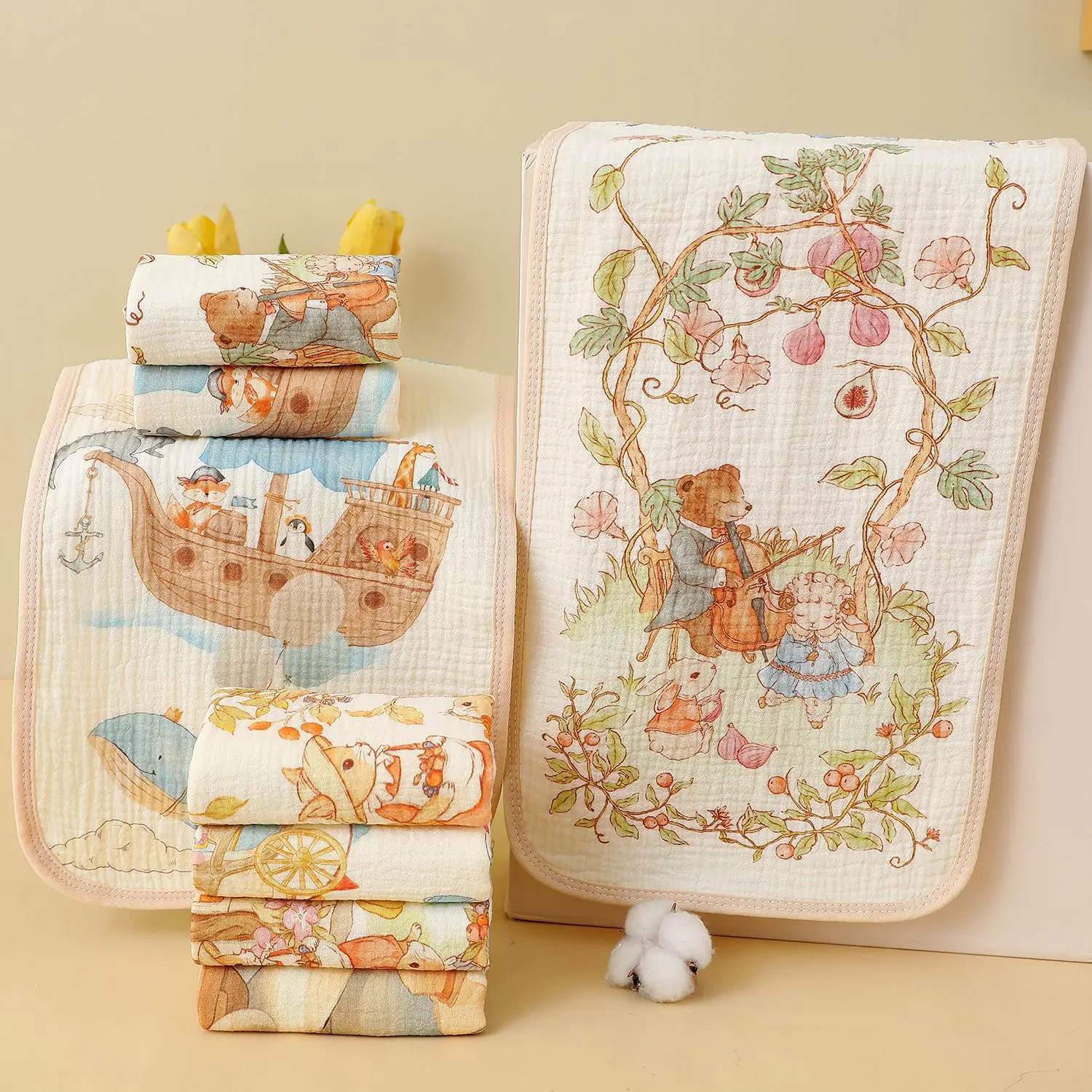 Children's Towel Four Layer Gauze Cartoon Printed Face Towel Small Handkerchief Baby Face Wash Small Square Towel