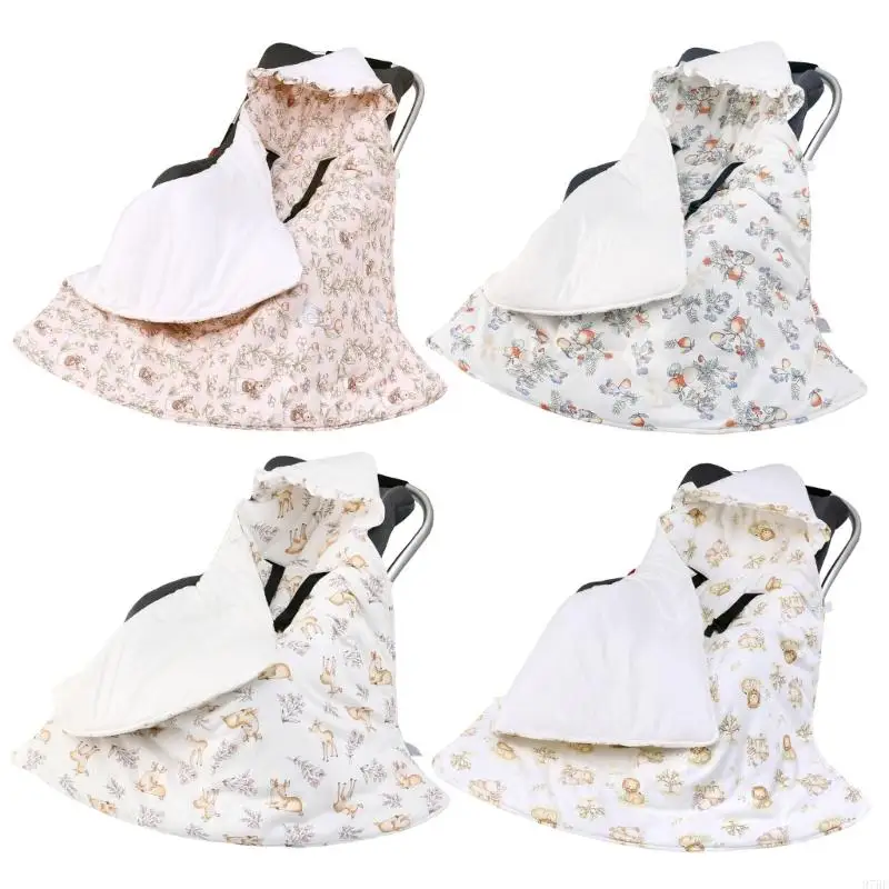 

97BE Breathable Car Cover Blanket Feature Lovely Pattern Breathable Baby Travel Blanket for Play Breastfeeding