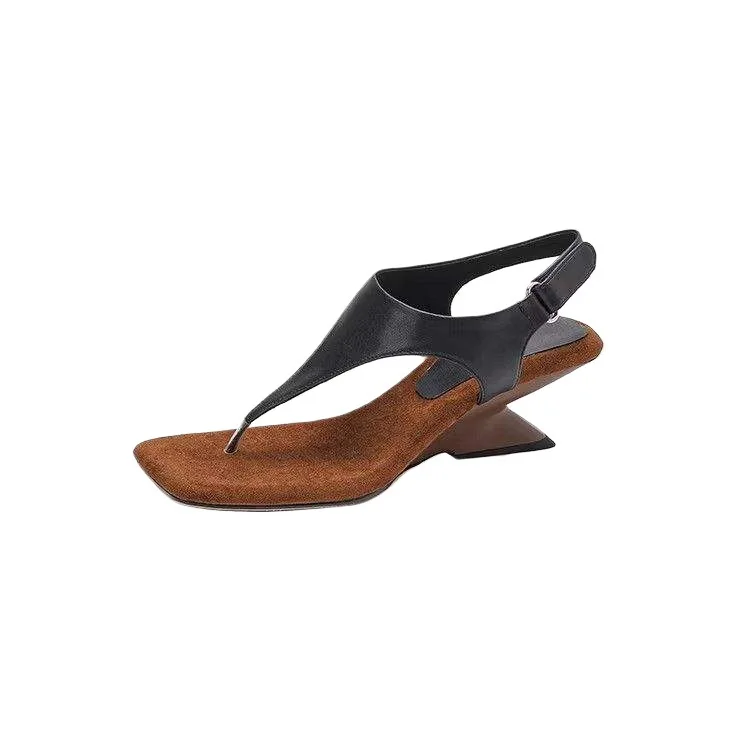 Summer Square Head Clip Toe Wedges Heels Sandals Fashion Peep Toe Strange High Heels Flip Flop Women's Solid Dress Party Sandals