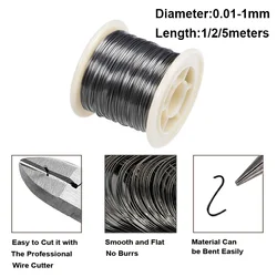 Length 1/2/5meters High Pure Tungsten Wire 0.01mm-1mm Black Tungsten Line Electrical Heating Electrode Wire