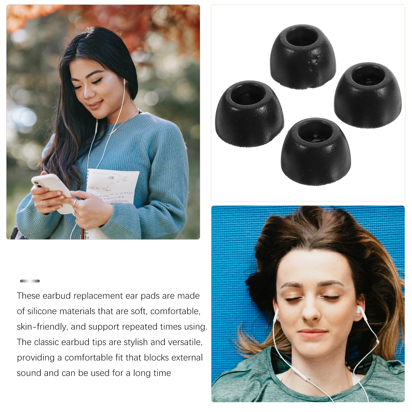 

4 Pcs Memory Foam Earbud Tips Soft Comfortable Replacement Covers Protective Black Earphone Long Lasting Durability