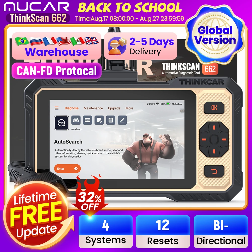 

THINKCAR Thinkscan 662, двунаправленный сканер, сканер CANFD Obd2, автомобильный диагностический инструмент, считыватель кодов Automotivo 12, срок службы, бесплатно
