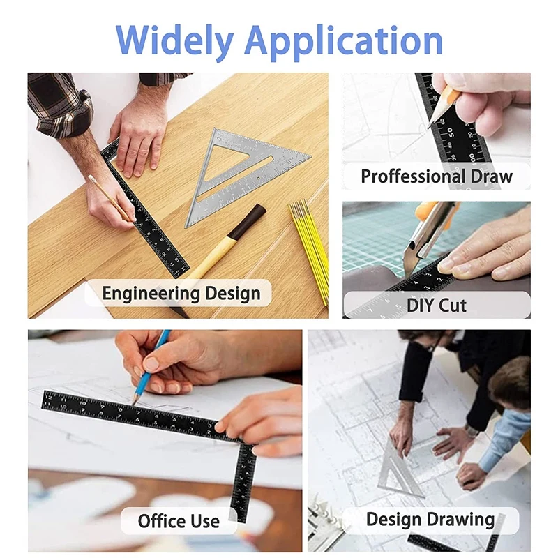 Carpenter Square, 3 Pcs L Square Right Angle Ruler,8 Inch X 12 Inch Metal Framing Steel Square,Right Angle Ruler