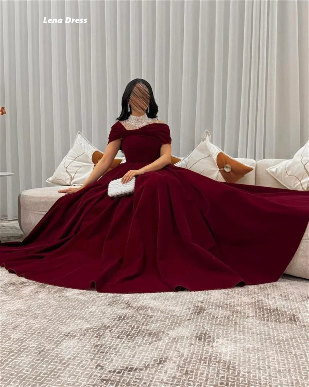 Lena Satin Elegant Evening Dresses for Women Luxury Party Dress Pearl Decoration Custom Made Round Neck Line A Woman Prom 2025 image 3
