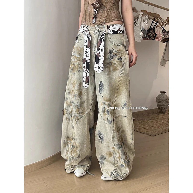 

ZHIZOU Women Blue Leopard Y2k Jeans Baggy Aesthetic Denim Trousers Harajuku Streetwear Jean Pants Vintage 2000s Trashy Clothes